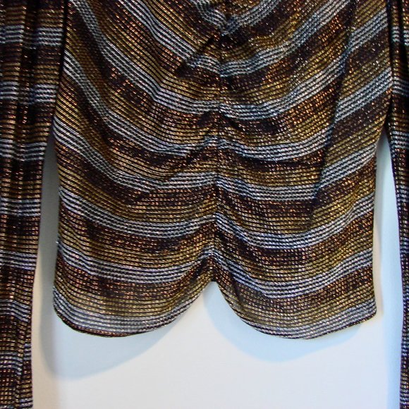 Vintage Metallic Top Shiny Sparkle Disco V-neck Ruched Top Holiday Party Medium - Picture 7 of 11